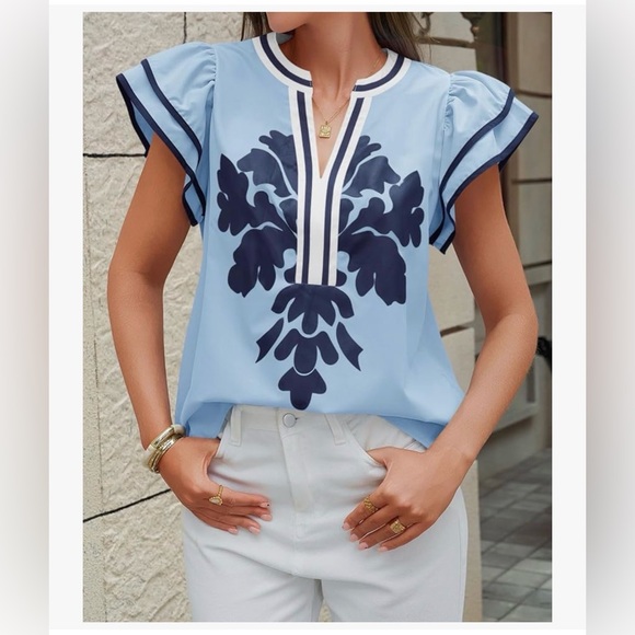 NWT Blue Ruffle Blouse-S - Picture 9 of 13